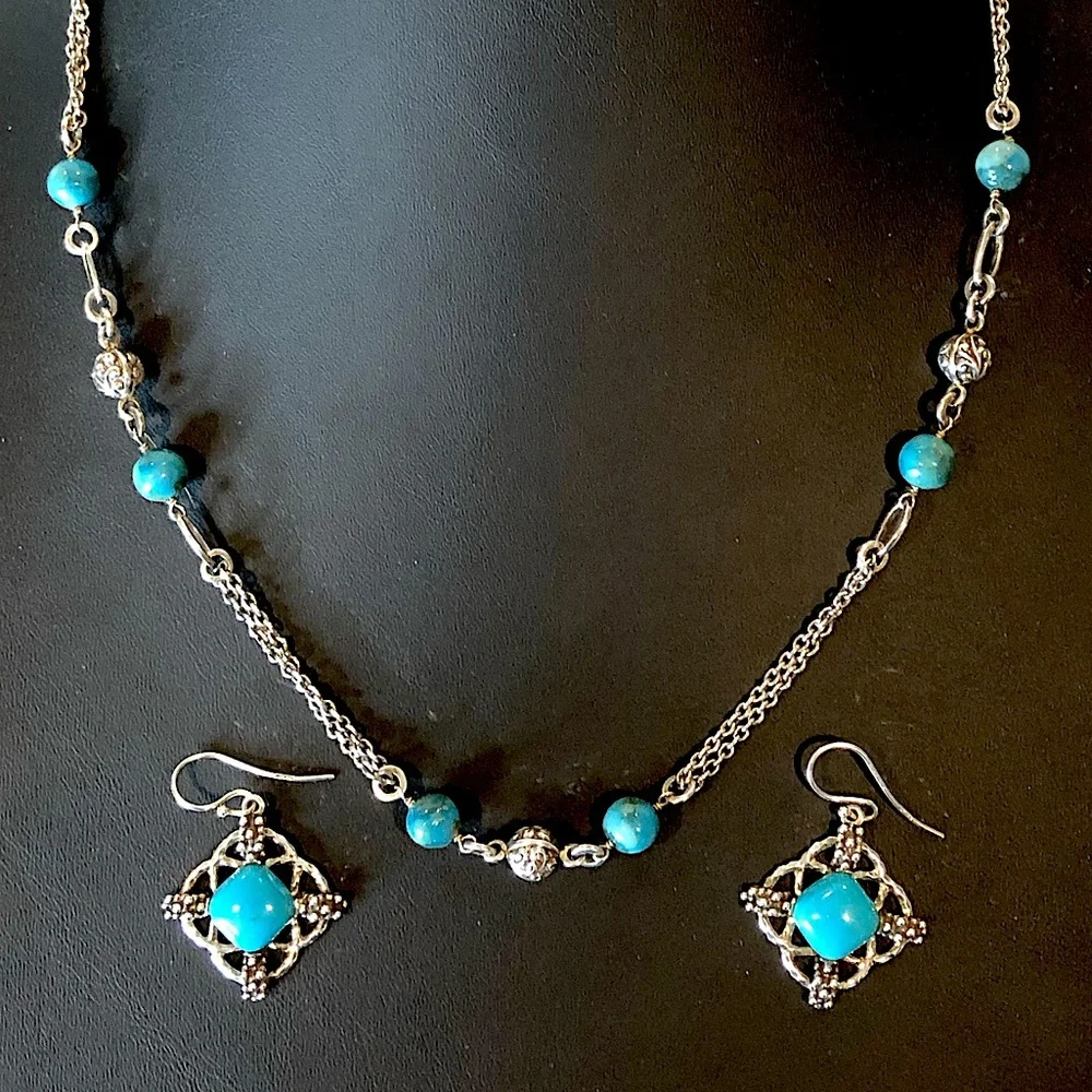 LOIS HILL & MICHAEL DAWKINS Sterling Silver Turquoise Necklace and Earring Set